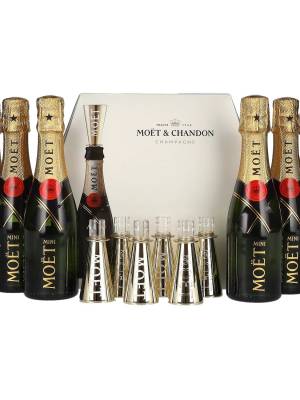 Moët & Chandon Champagne AT HOME PACK 12% Vol. 6x0,2l in Giftbox with Bottle Sippers
