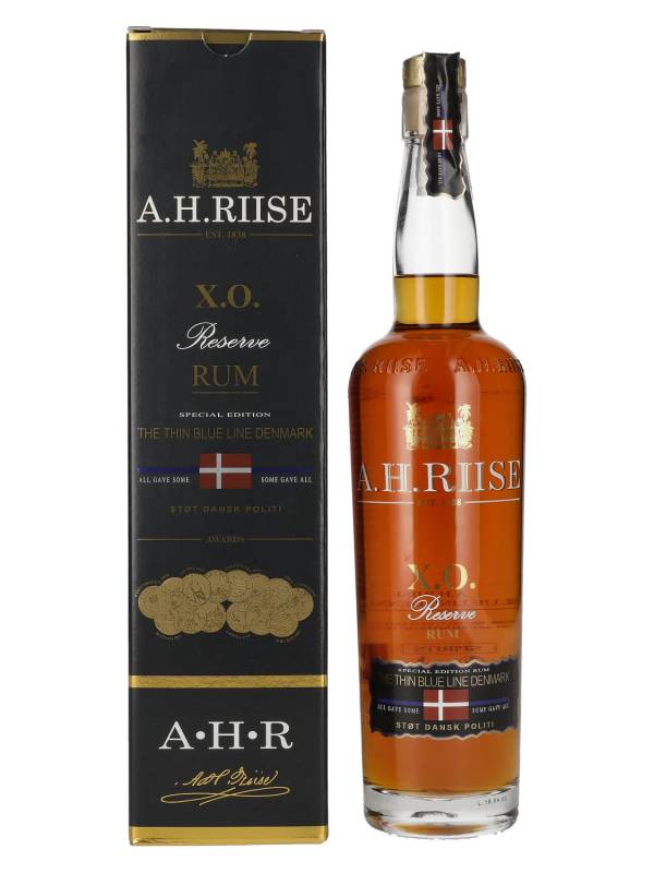 A.H. Riise X.O. Reserve Rum THE THIN BLUE LINE DENMARK 40% Vol. 0,7l u poklon kutiji 1902