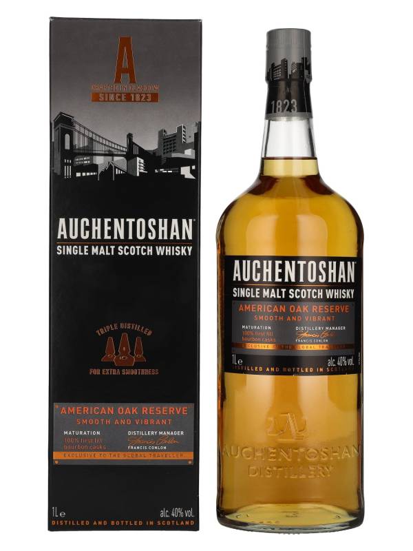 Auchentoshan AMERICAN OAK Single Malt Scotch Whisky 40% Vol. 1l u poklon kutiji 1819