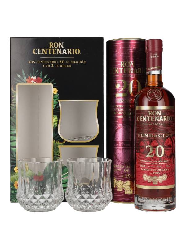Ron Centenario FUNDACIÓN 20 Sistema Solera Rum 40% Vol. 0,7l u poklon kutiji s 2 čaše 1738